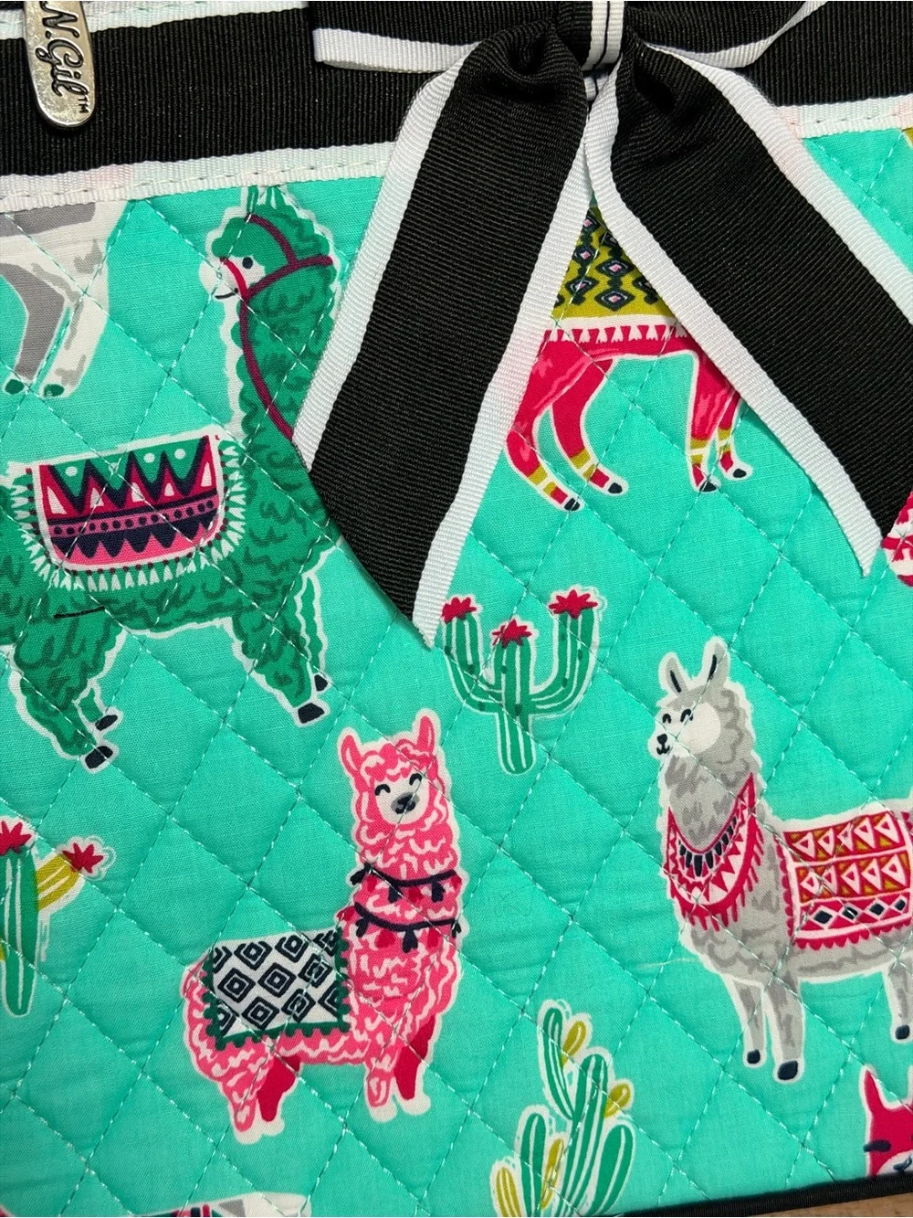 NWT Kids Turquoise Llama Print Diaper bag Backpack with Black Bow